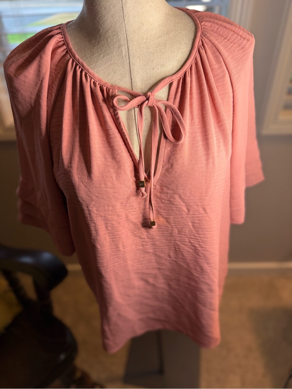 Michael Kors Rose Tie-Neck Flutter-Sleeve Top